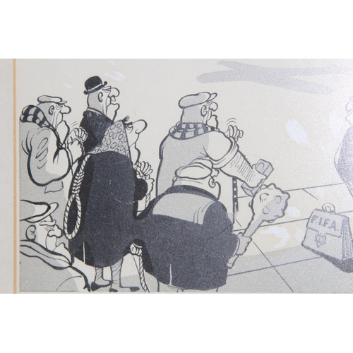 122 - 2 X FOOTBALL RELATED NEWSPAPER CARTOONS
56 X 47CM