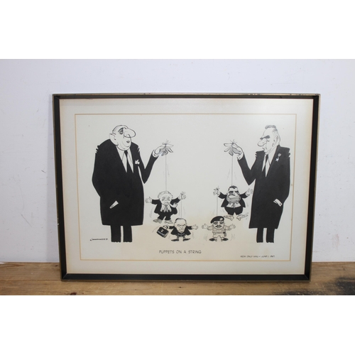 123 - 2 X POLITICAL RELATED NEWSPAPER CARTOONS 
59 X 49CM