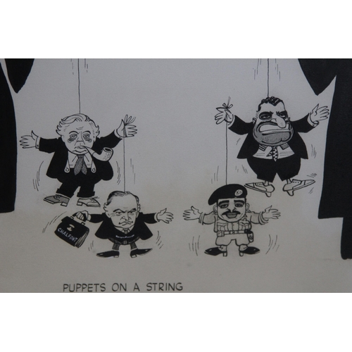 123 - 2 X POLITICAL RELATED NEWSPAPER CARTOONS 
59 X 49CM