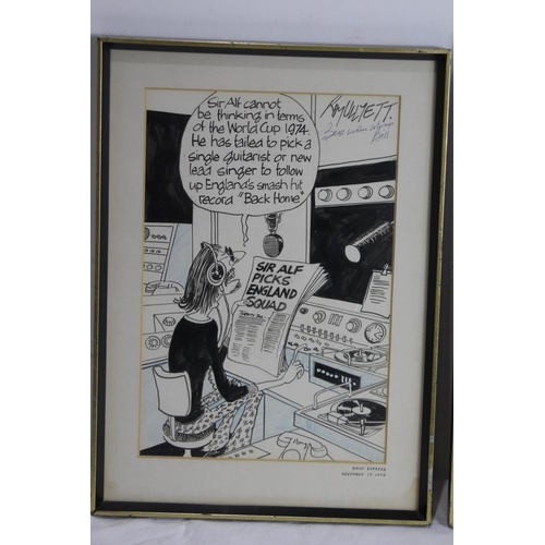 124 - 2 X ROY ULLYETT SIGNED CARTOONS 
48 X 33CM