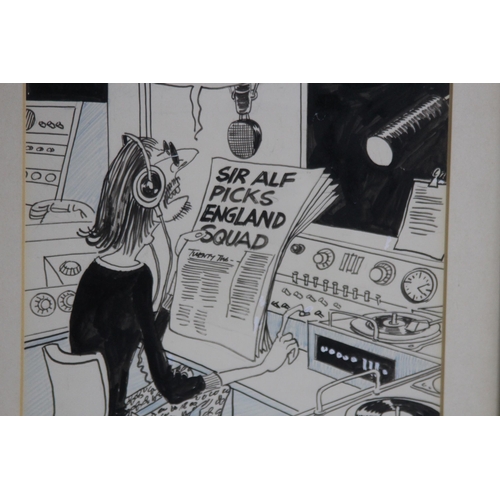124 - 2 X ROY ULLYETT SIGNED CARTOONS 
48 X 33CM