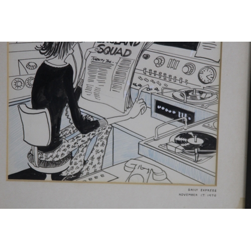 124 - 2 X ROY ULLYETT SIGNED CARTOONS 
48 X 33CM