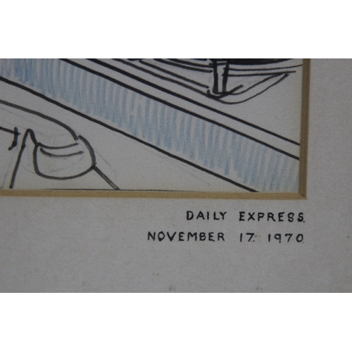 124 - 2 X ROY ULLYETT SIGNED CARTOONS 
48 X 33CM