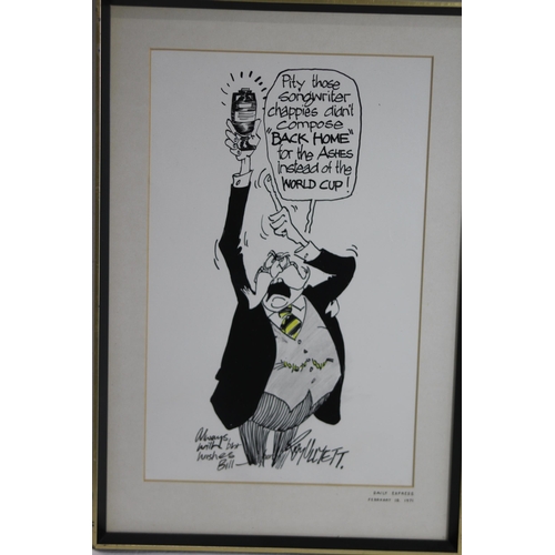 124 - 2 X ROY ULLYETT SIGNED CARTOONS 
48 X 33CM