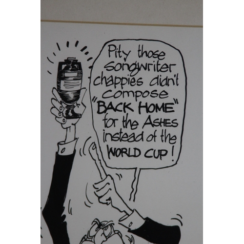 124 - 2 X ROY ULLYETT SIGNED CARTOONS 
48 X 33CM