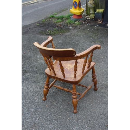 27 - ANTIQUE SMOKERS BOW CHAIR AND 2 VINTAGE FOOTSTOOLS