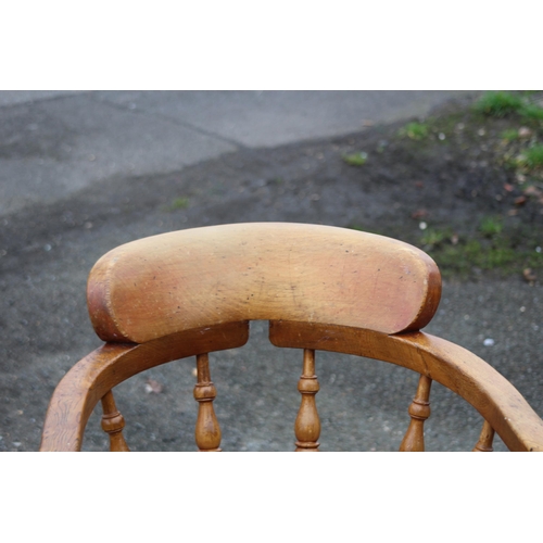 27 - ANTIQUE SMOKERS BOW CHAIR AND 2 VINTAGE FOOTSTOOLS