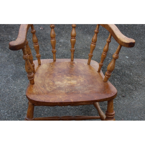 27 - ANTIQUE SMOKERS BOW CHAIR AND 2 VINTAGE FOOTSTOOLS