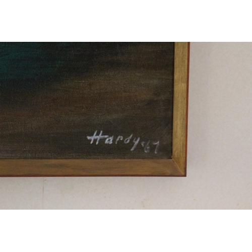 163 - RETRO OIL ON CANVAS SIGNED HARDY 67
96 X 75CM