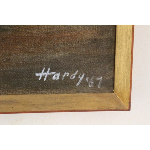 163 - RETRO OIL ON CANVAS SIGNED HARDY 67
96 X 75CM