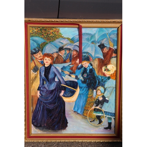 152 - OIL ON BOARD AFTER RENOIR AND AN ADVERTISING PRINT
66CM