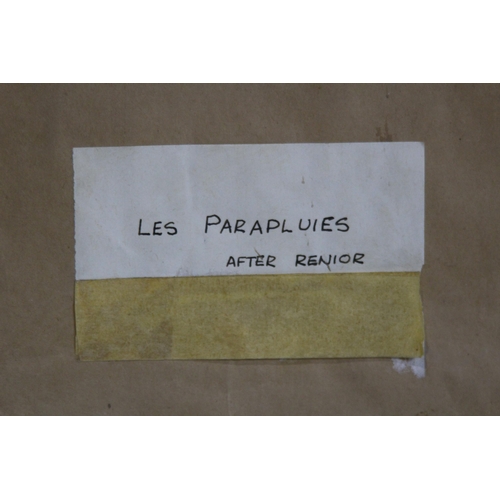 152 - OIL ON BOARD AFTER RENOIR AND AN ADVERTISING PRINT
66CM