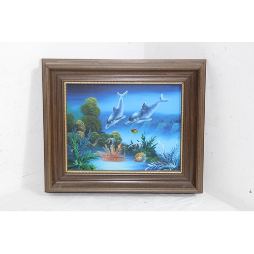 169 - TWO DOLPHIN OIL ON CANVAS PICTURES 
60 X 50CM