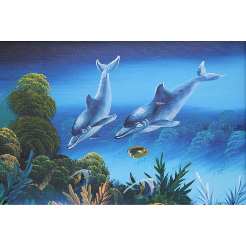 169 - TWO DOLPHIN OIL ON CANVAS PICTURES 
60 X 50CM
