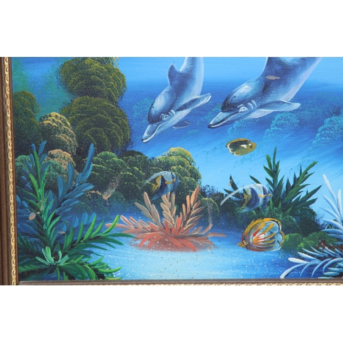 169 - TWO DOLPHIN OIL ON CANVAS PICTURES 
60 X 50CM