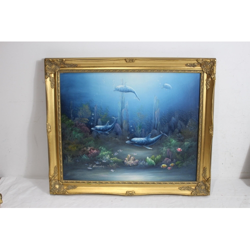 169 - TWO DOLPHIN OIL ON CANVAS PICTURES 
60 X 50CM