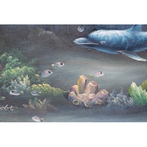 169 - TWO DOLPHIN OIL ON CANVAS PICTURES 
60 X 50CM