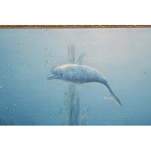 169 - TWO DOLPHIN OIL ON CANVAS PICTURES 
60 X 50CM