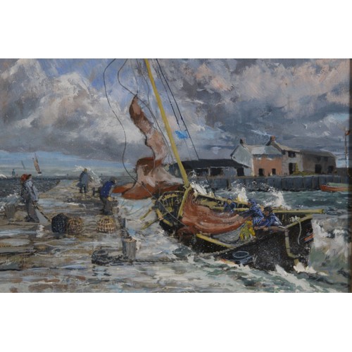 150 - OIL ON BOARD OF A HARBOUR SCENE 
51.5 X 41.5CM