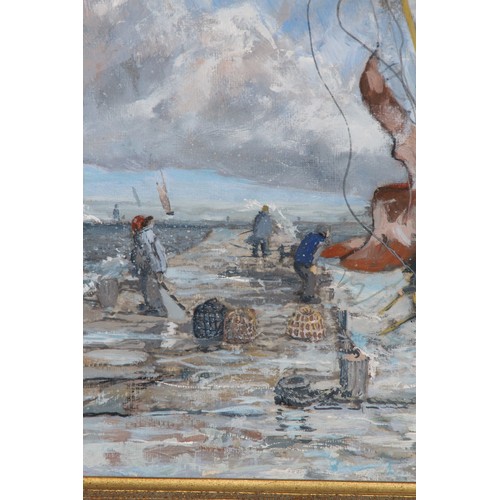 150 - OIL ON BOARD OF A HARBOUR SCENE 
51.5 X 41.5CM