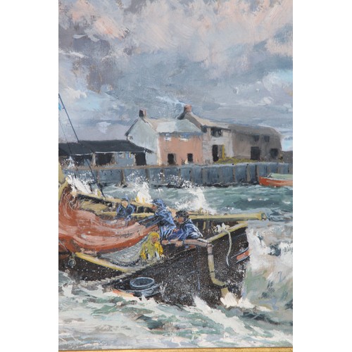 150 - OIL ON BOARD OF A HARBOUR SCENE 
51.5 X 41.5CM