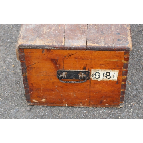 17 - ANTIQUE PINE TRUNK 
55 X 38 X 31CM