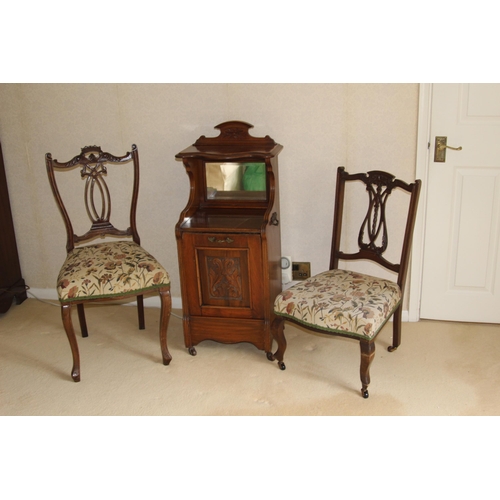 4 - EDWARDIAN COAL SCUTTLE AND 2 DINING CHAIRS 
38 X 35 X 98CM