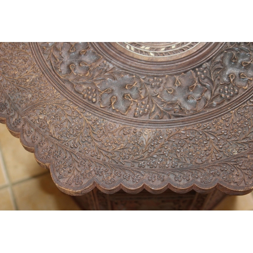 9 - LARGE EASTED CARVED INLAID FOLDING PLATTER TOP TABLE
64 X 68CM