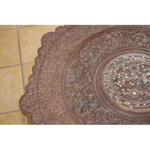 9 - LARGE EASTED CARVED INLAID FOLDING PLATTER TOP TABLE
64 X 68CM