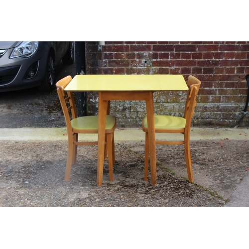 63 - 1950s  KITCHEN TABLE AND TWO CHAIRS 
90 X 60 X 77CM