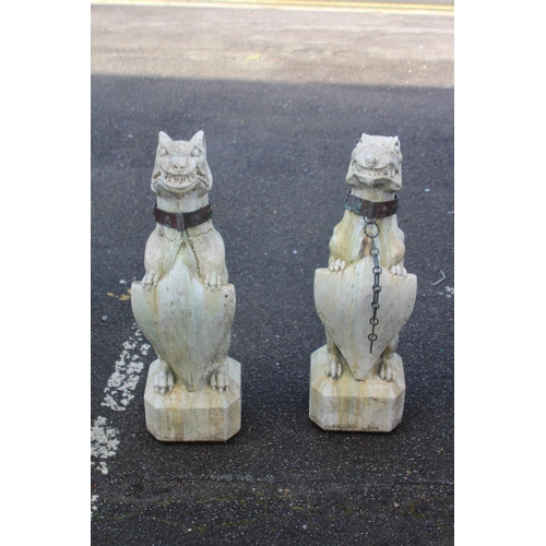 89 - PAIR OF VINTAGE TUDOR GATE CORNISH STONE MEDIEVAL GOTHIC GUARD DOGS - ONE WITH REPAIR
24 X 24 X 80CM