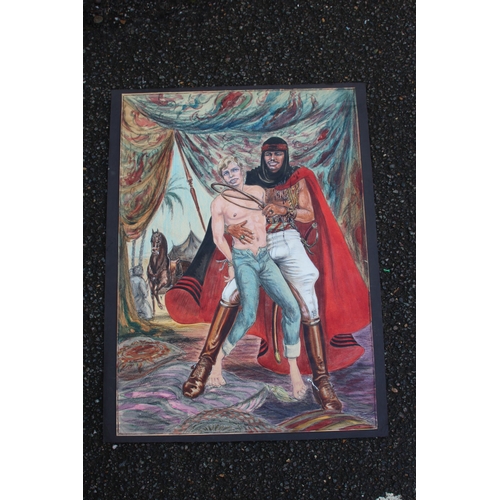 154 - 3 X ADULT THEMED MIX MEDIA PAINTINGS 
64.5 X 50CM