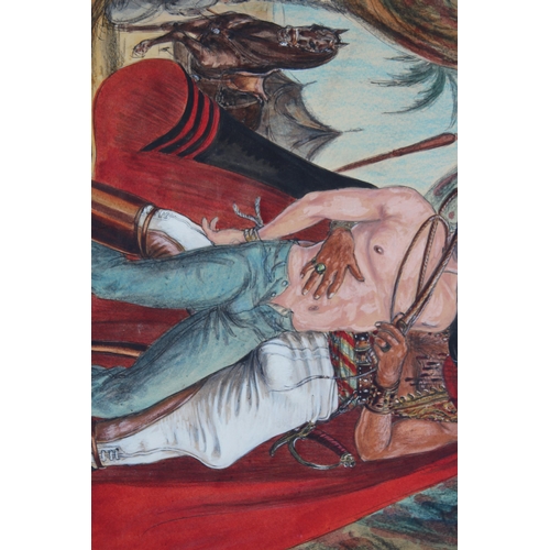 154 - 3 X ADULT THEMED MIX MEDIA PAINTINGS 
64.5 X 50CM