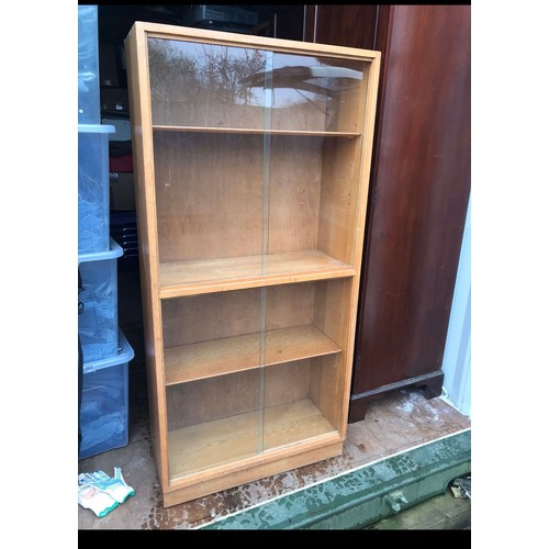 84 - RETRO MORRIS OF GLASGOW DOUBLE GLASS FRONTED BOOKCASE
70 X 29 X 145CM