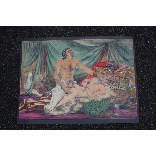 154 - 3 X ADULT THEMED MIX MEDIA PAINTINGS 
64.5 X 50CM
