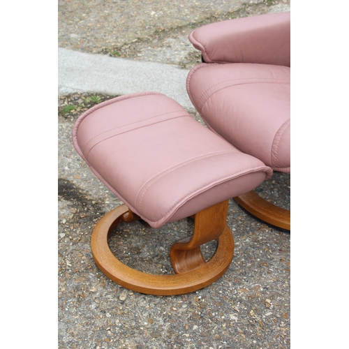 35 - EKORNES STRESSLESS PINK LEATHER RECLINER CHAIR AND STOOL
78 X 77 X 103CM