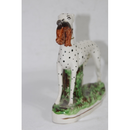 864 - STAFFORDSHIRE DOG WITH HARE 
19 X 18CM