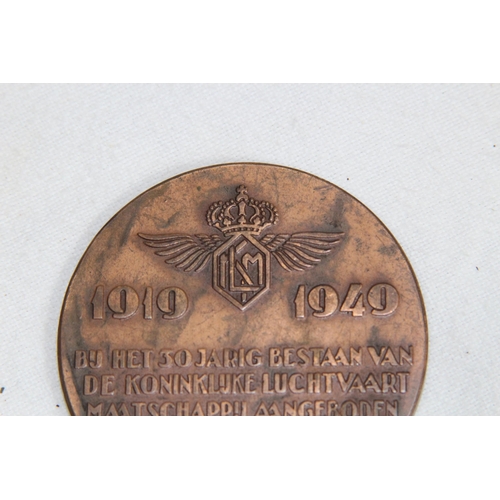 978 - KLM AIRLINES COMMEMORATIVE 1919 - 1949 COIN PLAQUE