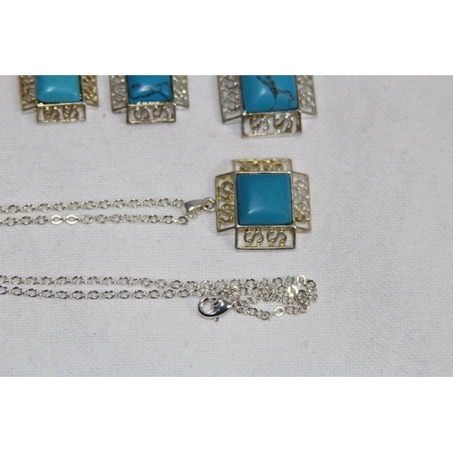 1024 - SILVER AND TURQUOISE NECKLACE AND EARRINGS