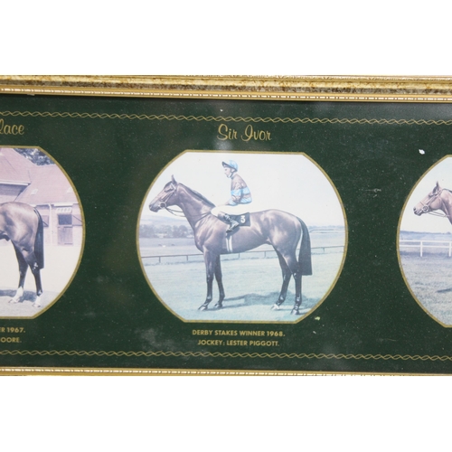 144 - FRAMED VINTAGE PICTURE SHOWING 3 DERBY WINNERS
55 X 20CM