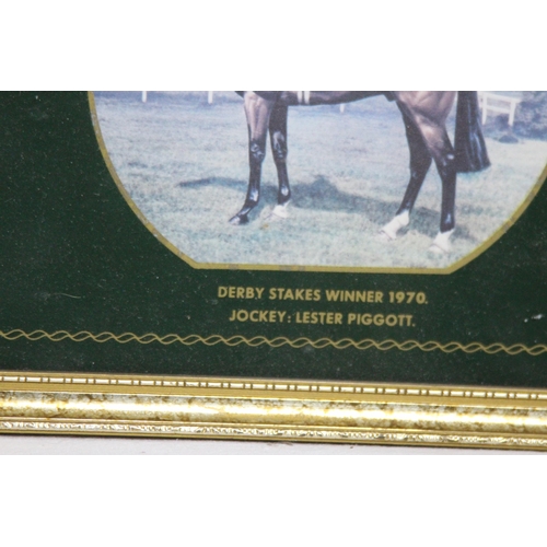 144 - FRAMED VINTAGE PICTURE SHOWING 3 DERBY WINNERS
55 X 20CM