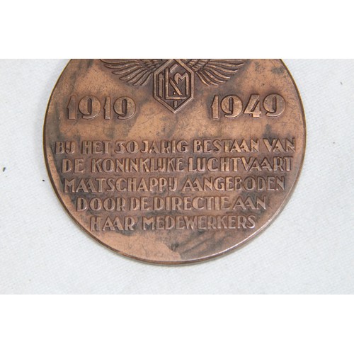 978 - KLM AIRLINES COMMEMORATIVE 1919 - 1949 COIN PLAQUE