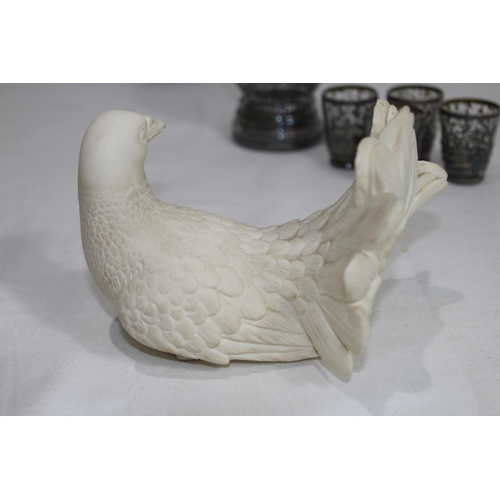 333 - ORNATE DECANTER, GLASSES AND ITALIAN RESIN DOVE
20CM