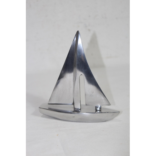 420 - TWO POLISHED METAL YACHTS 
21CM