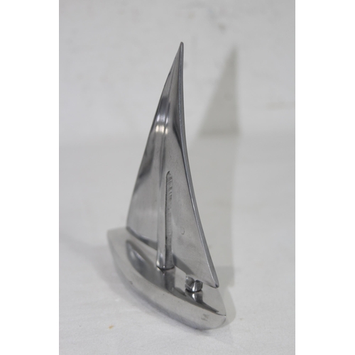 420 - TWO POLISHED METAL YACHTS 
21CM