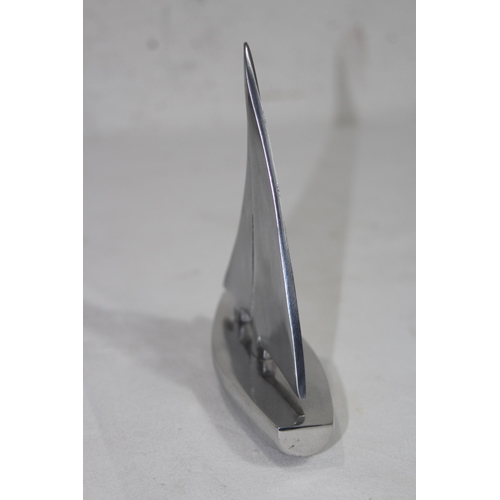 420 - TWO POLISHED METAL YACHTS 
21CM