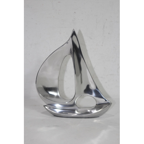 420 - TWO POLISHED METAL YACHTS 
21CM