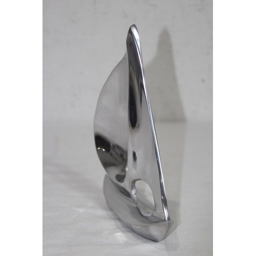 420 - TWO POLISHED METAL YACHTS 
21CM