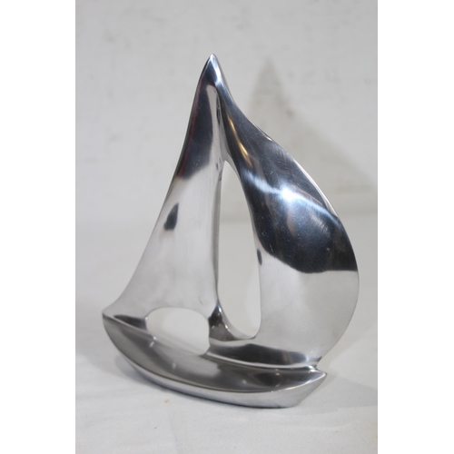 420 - TWO POLISHED METAL YACHTS 
21CM