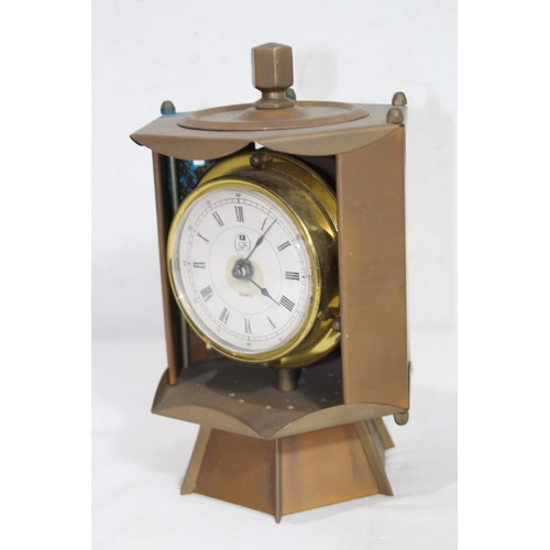 422 - UNUSUAL CLOCK BAROMETER AND 3 MODERN CARRIAGE CLOCKS x4
24CM